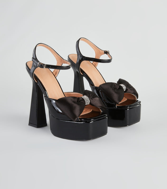 Gifted With Style Patent Bow Platform Heels has high-heel or platform options for comfort while you dance and unique homecoming shoe details to compliment your 2023 Homecoming dress!