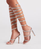 Higher Glam Rhinestone Spiral Stiletto Heels has high-heel or platform options for comfort while you dance and unique homecoming shoe details to compliment your 2023 Homecoming dress!
