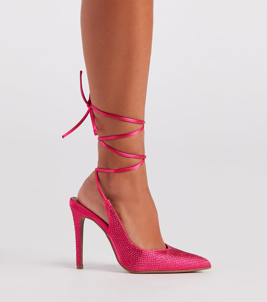 Chic Glam Rhinestone Lace-Up Stiletto Heels