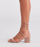 Cue The Glamour Satin Rhinestone Sprial Heels has high-heel or platform options for comfort while you dance and unique homecoming shoe details to compliment your 2023 Homecoming dress!