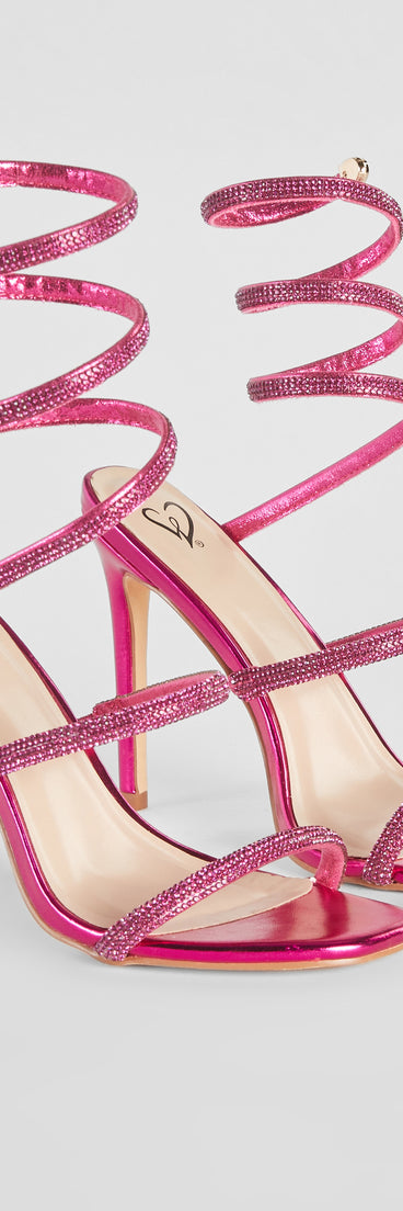 Signature Glam Rhinestone Spiral Stiletto Heels is a fire pick to create a concert outfit, 2024 festival looks, outfits for raves, or to complete your best party outfits or clubwear!