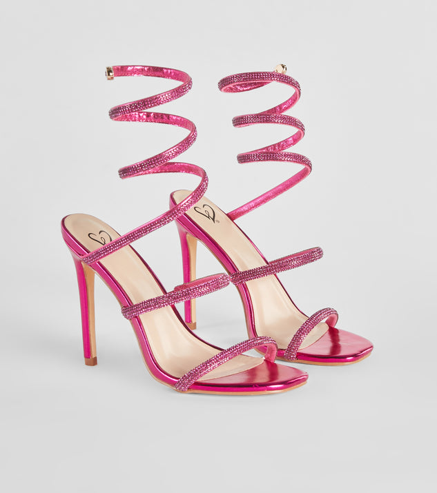 Signature Glam Rhinestone Spiral Stiletto Heels is a fire pick to create a concert outfit, 2024 festival looks, outfits for raves, or to complete your best party outfits or clubwear!