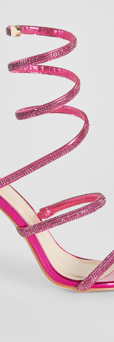 Signature Glam Rhinestone Spiral Stiletto Heels is a fire pick to create a concert outfit, 2024 festival looks, outfits for raves, or to complete your best party outfits or clubwear!