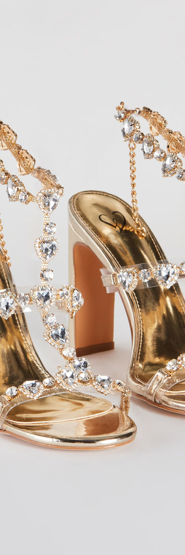 Uncovered Gemstone Metallic Block Heels