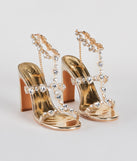 Uncovered Gemstone Metallic Block Heels