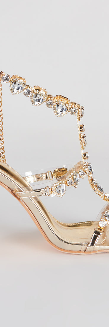 Uncovered Gemstone Metallic Block Heels