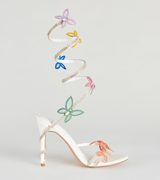 Fly Away Butterfly Applique Spiral Strap Heels