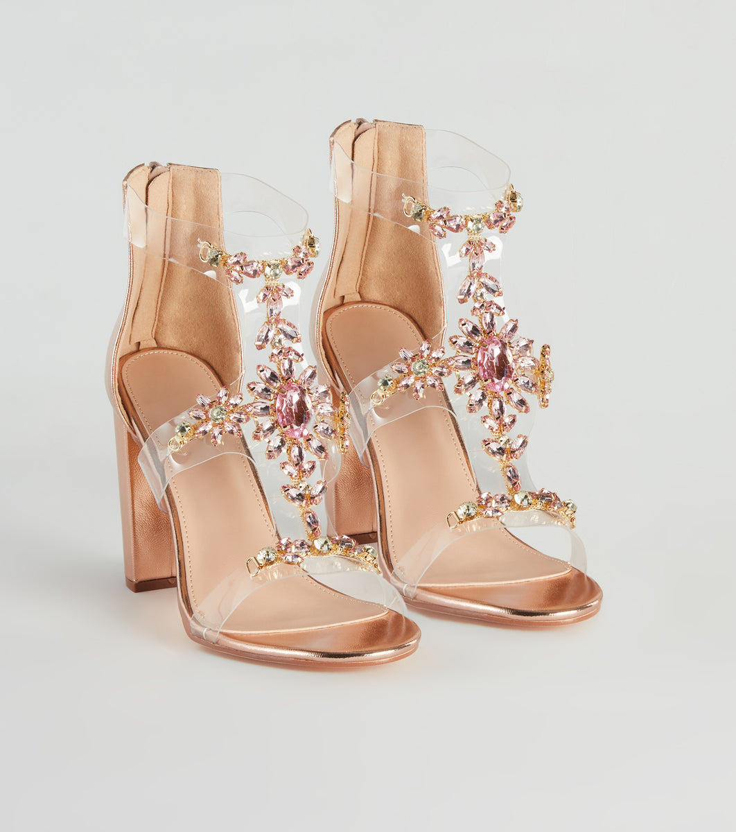 Gorgeous Glam Gemstone Metallic Block Heels