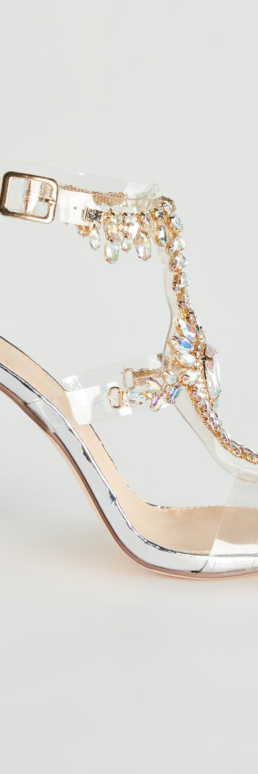 Midnight Glamour Iridescent Gemstone Clear Heels are chic ladies' shoes to complete your best 2023 outfits. They come in a variety of trendy women's shoe styles like platforms and dressy low-heels, & are available in wide widths for better comfort.