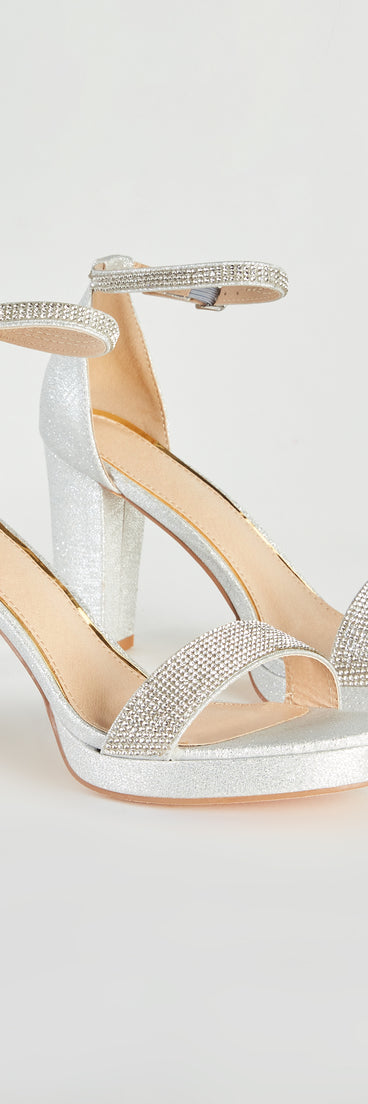 Glam Time Rhinestone Glitter Platform Heels has high-heel or platform options for comfort while you dance and unique homecoming shoe details to compliment your 2023 Homecoming dress!