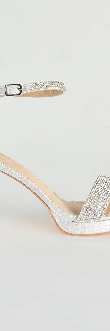 Glam Time Rhinestone Glitter Platform Heels has high-heel or platform options for comfort while you dance and unique homecoming shoe details to compliment your 2023 Homecoming dress!