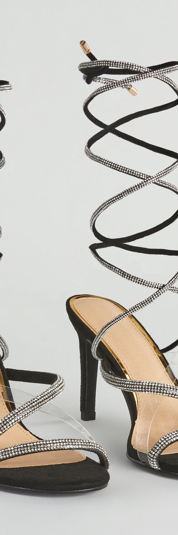 Oh-So-Dramatic Rhinestone Lace-Up Stiletto Heels