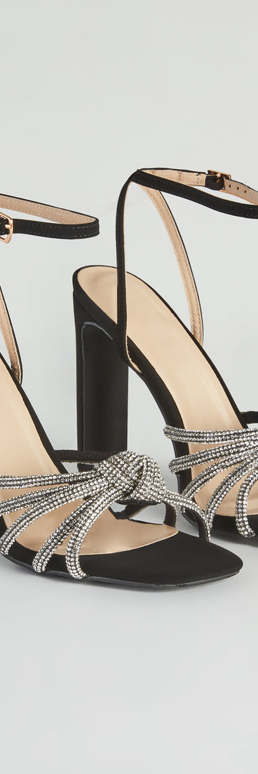 Haute Glam Look Rhinestone Strappy Heels has high-heel or platform options for comfort while you dance and unique homecoming shoe details to compliment your 2023 Homecoming dress!