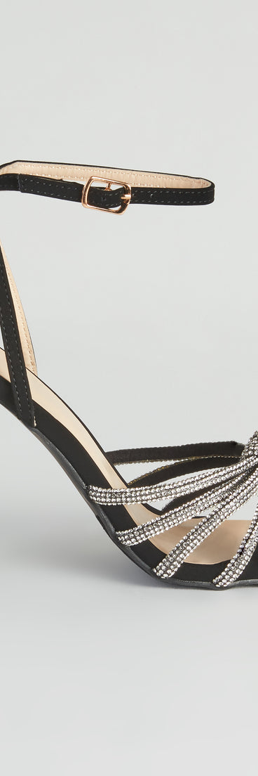 Haute Glam Look Rhinestone Strappy Heels has high-heel or platform options for comfort while you dance and unique homecoming shoe details to compliment your 2023 Homecoming dress!