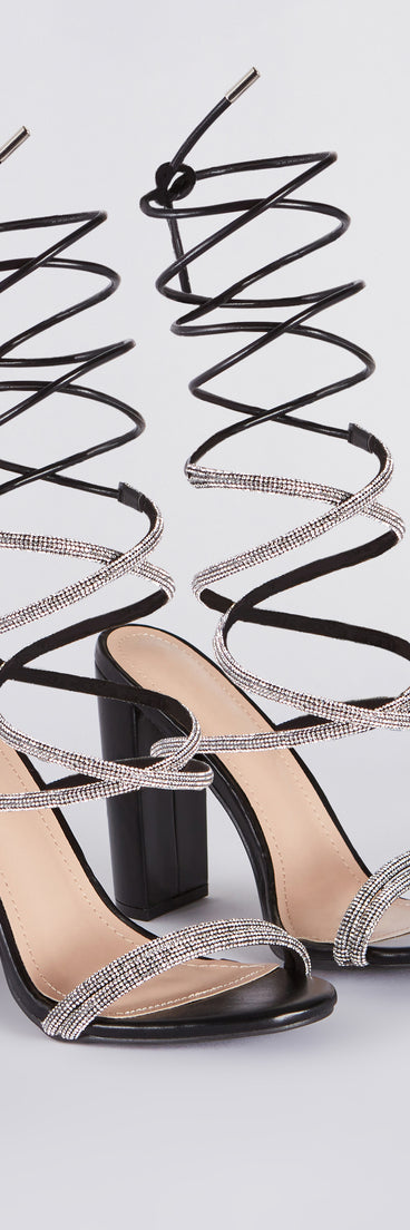 Lace Me Up In Rhinestone Block Heels