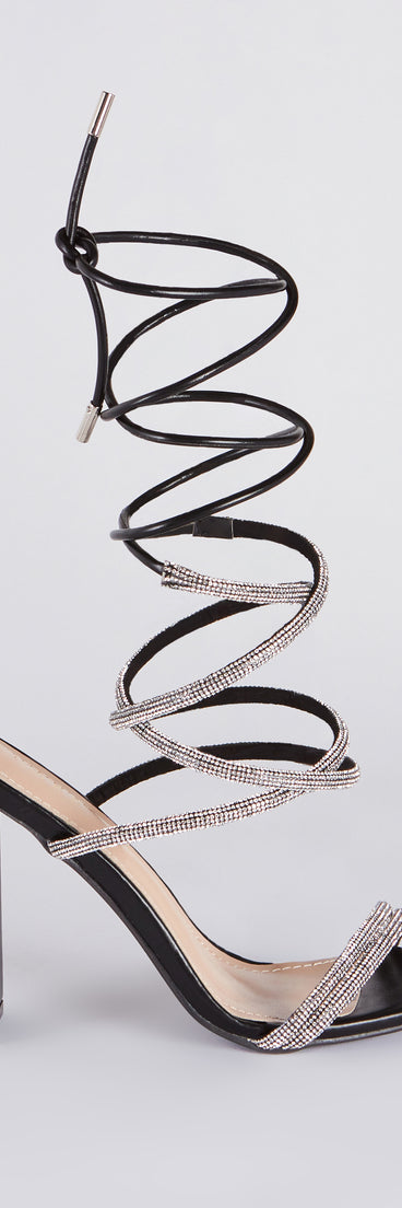 Lace Me Up In Rhinestone Block Heels