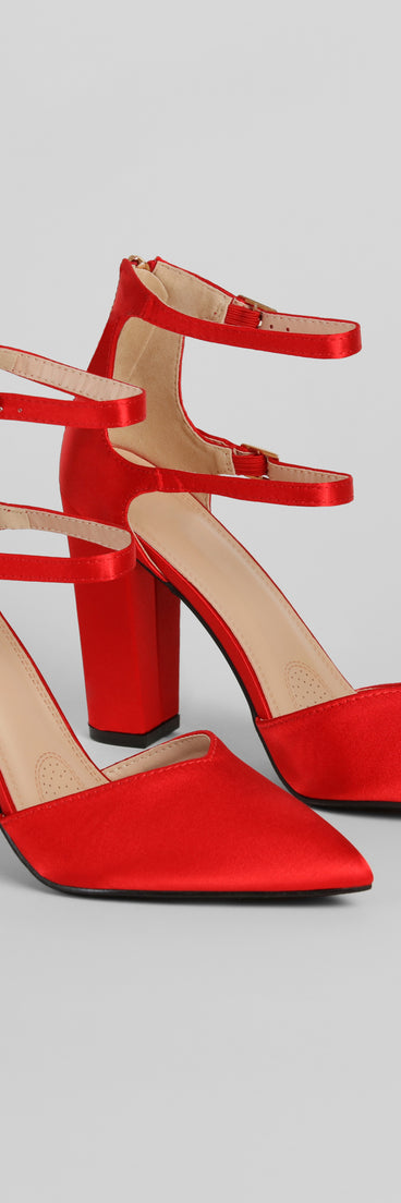 Standing Tall Satin Block Heel Pumps
