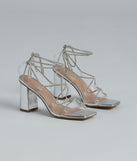 Luxe Rhinestone Lace-Up Metallic Heels