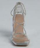 Luxe Rhinestone Lace-Up Metallic Heels