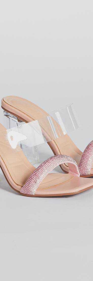 Ombre Effect Rhinestone Lucite Block Heel Mules