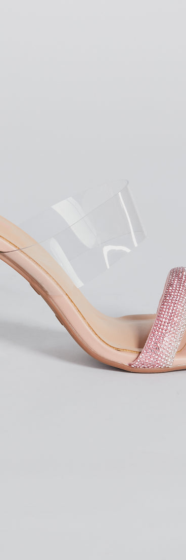 Ombre Effect Rhinestone Lucite Block Heel Mules