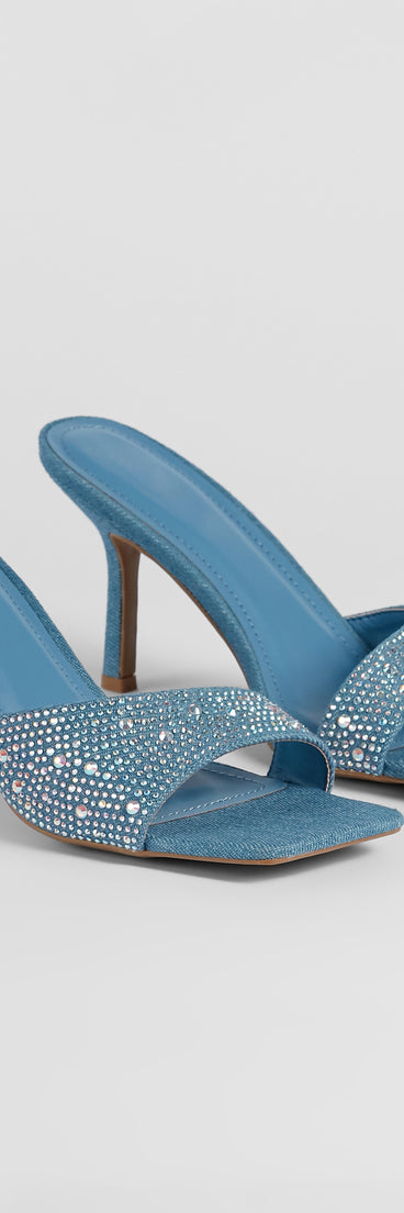 Such A Treat Denim Rhinestone Stiletto Mules
