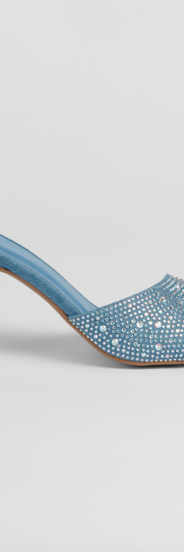 Such A Treat Denim Rhinestone Stiletto Mules