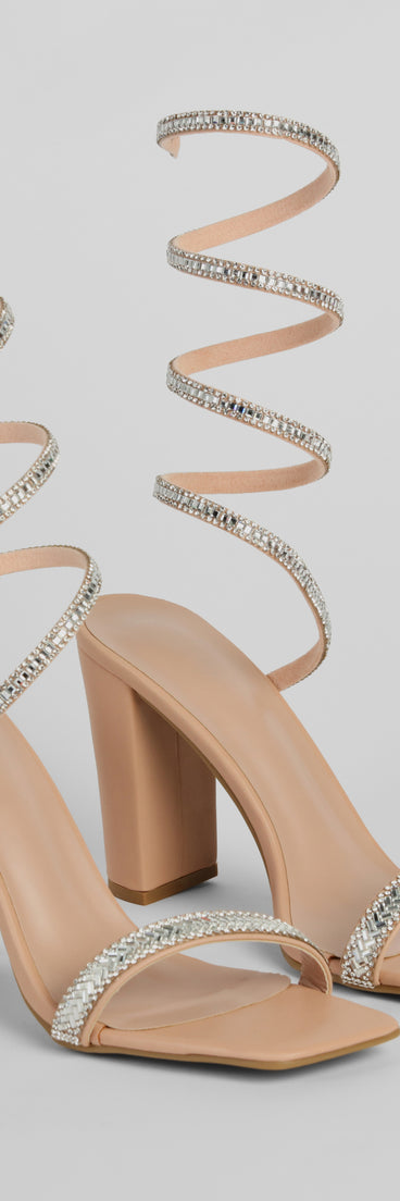 High Sparkle Rhinestone Spiral Block Heels with on-trend details provides a stylish start to creating your graduation outfit for the 2024 Commencement or grad party!