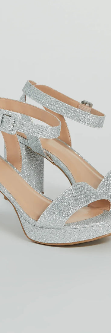 Dressed To Dazzle Glitter Mesh Platform Block Heels