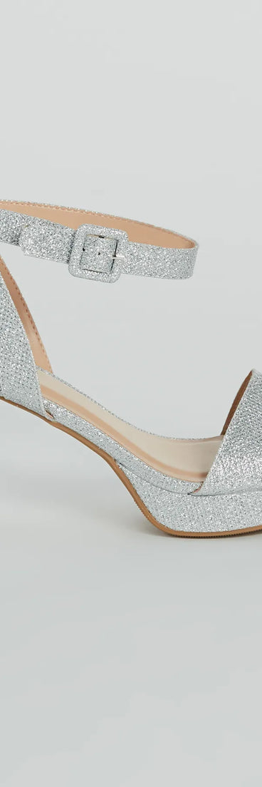 Dressed To Dazzle Glitter Mesh Platform Block Heels