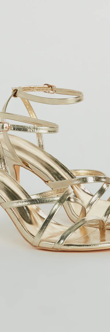 The cute and comfy style of the Ahead Of The Crowd Strappy Metallic Stiletto Heels as your homecoming shoes creates a stand out look to complete your HOCO dress look!