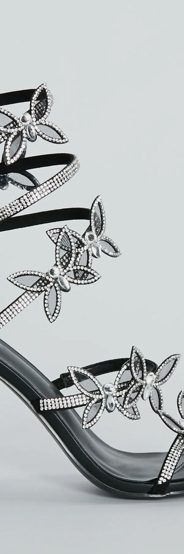 Glamour Butterfly Rhinestone Spiral Block Heels