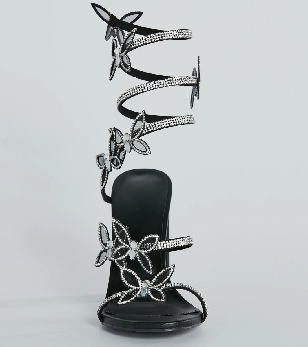 Bling Butterfly Strappy Heels