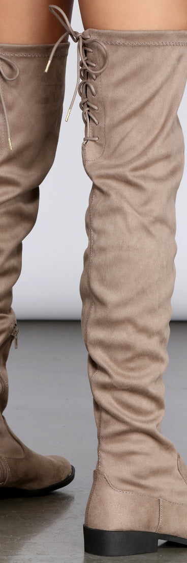 Over The Knee Flat Lace-Up Boots for 2022 festival outfits, festival dress, outfits for raves, concert outfits, and/or club outfits