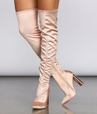 Satin Over The Knee Boots for 2022 festival outfits, festival dress, outfits for raves, concert outfits, and/or club outfits