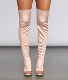 Satin Over The Knee Boots for 2022 festival outfits, festival dress, outfits for raves, concert outfits, and/or club outfits