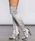 Satin Over The Knee Boots for 2022 festival outfits, festival dress, outfits for raves, concert outfits, and/or club outfits
