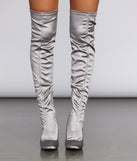 Satin Over The Knee Boots for 2022 festival outfits, festival dress, outfits for raves, concert outfits, and/or club outfits