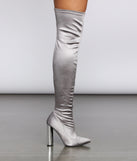 Satin Over The Knee Boots for 2022 festival outfits, festival dress, outfits for raves, concert outfits, and/or club outfits
