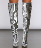 Mirrored Over The Knee Stiletto Boots are chic ladies' shoes to complete your best 2023 outfits. They come in a variety of trendy women's shoe styles like platforms and dressy low-heels, & are available in wide widths for better comfort.