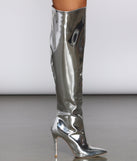 Mirrored Over The Knee Stiletto Boots are chic ladies' shoes to complete your best 2023 outfits. They come in a variety of trendy women's shoe styles like platforms and dressy low-heels, & are available in wide widths for better comfort.