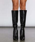 Crocodile Embossed Knee High Boots are chic ladies' shoes to complete your best 2023 outfits. They come in a variety of trendy women's shoe styles like platforms and dressy low-heels, & are available in wide widths for better comfort.