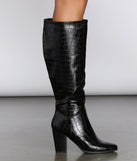 Crocodile Embossed Knee High Boots are chic ladies' shoes to complete your best 2023 outfits. They come in a variety of trendy women's shoe styles like platforms and dressy low-heels, & are available in wide widths for better comfort.