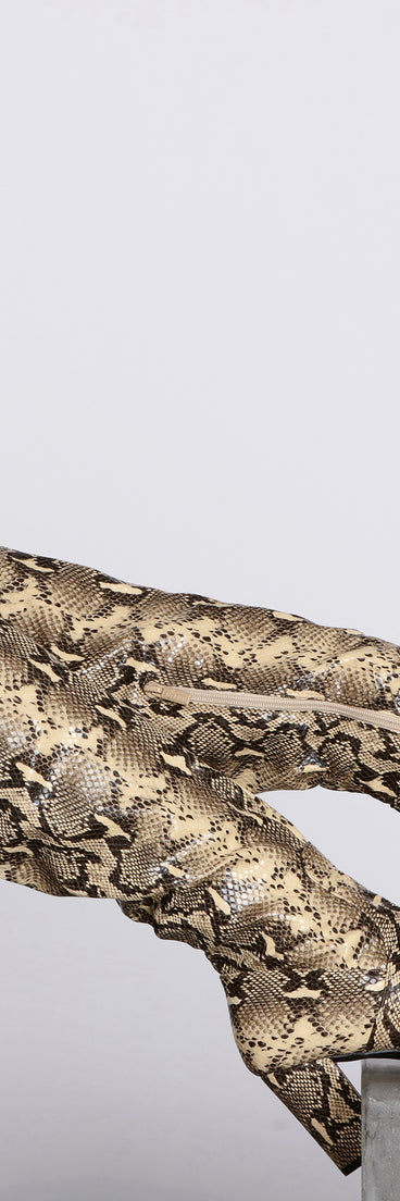 Thigh High Snake Print Boots for 2022 festival outfits, festival dress, outfits for raves, concert outfits, and/or club outfits