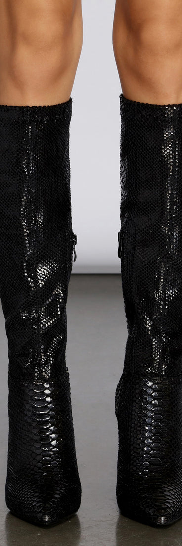 Snake Attraction Knee-High Boots are chic ladies' shoes to complete your best 2023 outfits. They come in a variety of trendy women's shoe styles like platforms and dressy low-heels, & are available in wide widths for better comfort.