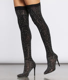 Rhinestone Qween Stocking Boots are chic ladies' shoes to complete your best 2023 outfits. They come in a variety of trendy women's shoe styles like platforms and dressy low-heels, & are available in wide widths for better comfort.