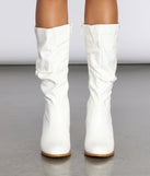 Faux Leather Slouched Knee-High Boots are chic ladies' shoes to complete your best 2023 outfits. They come in a variety of trendy women's shoe styles like platforms and dressy low-heels, & are available in wide widths for better comfort.