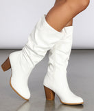 Faux Leather Slouched Knee-High Boots are chic ladies' shoes to complete your best 2023 outfits. They come in a variety of trendy women's shoe styles like platforms and dressy low-heels, & are available in wide widths for better comfort.