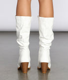 Faux Leather Slouched Knee-High Boots are chic ladies' shoes to complete your best 2023 outfits. They come in a variety of trendy women's shoe styles like platforms and dressy low-heels, & are available in wide widths for better comfort.