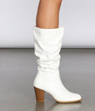 Faux Leather Slouched Knee-High Boots are chic ladies' shoes to complete your best 2023 outfits. They come in a variety of trendy women's shoe styles like platforms and dressy low-heels, & are available in wide widths for better comfort.